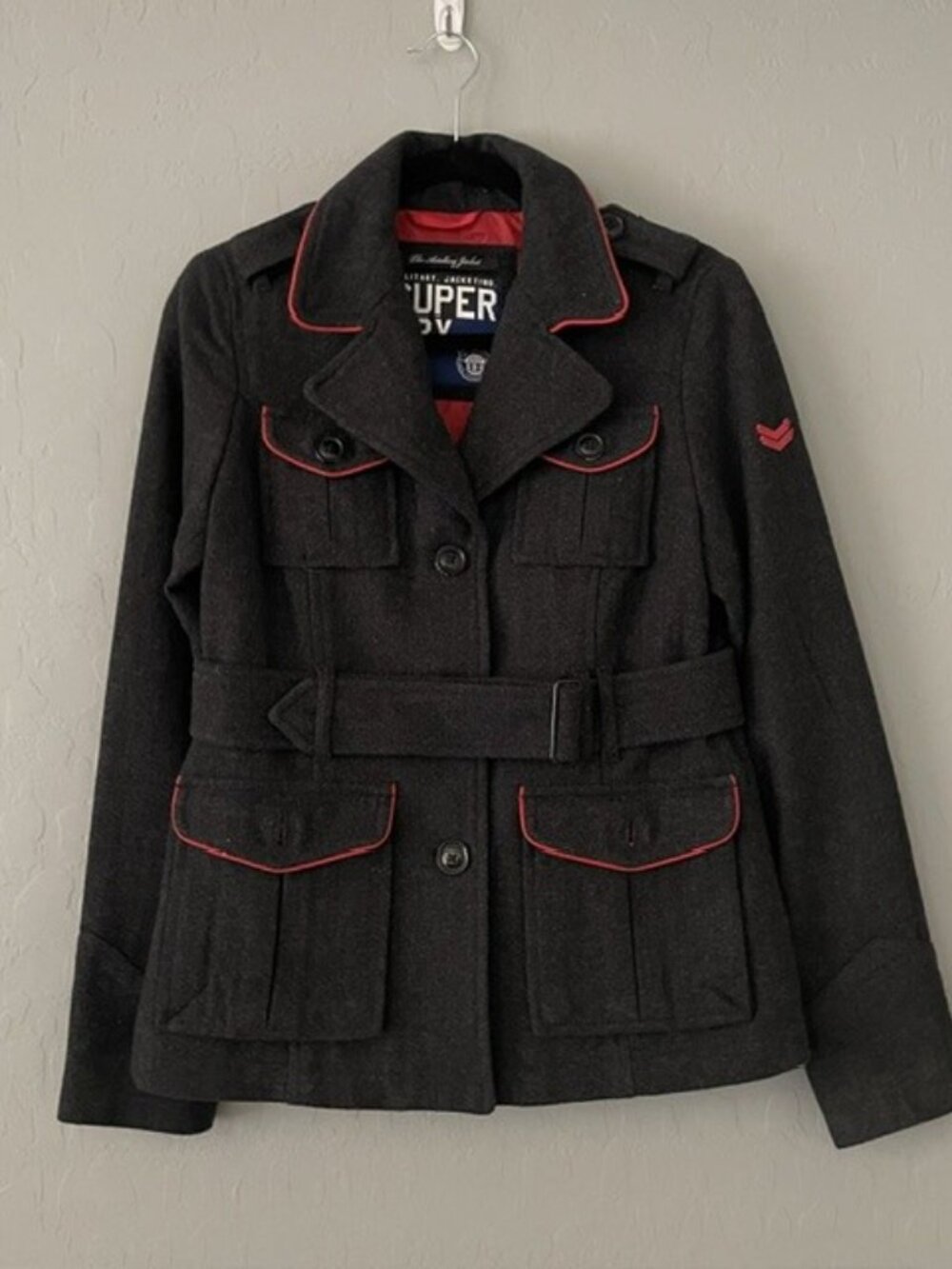 Military Inspired Superdry Wool-rich Tweed Blend Artillery Jacket Women's Size M